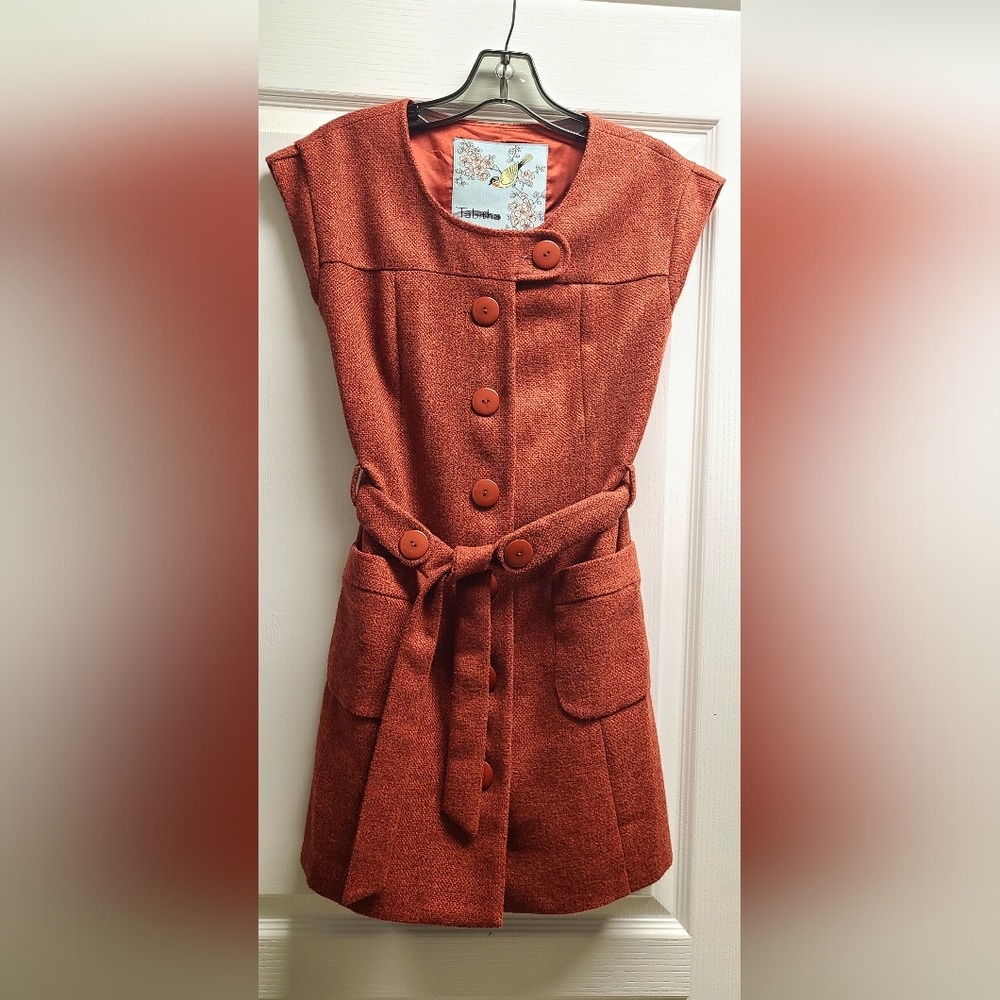 Tabitha Terracotta Vest with Self-Tie Belt and Lapel